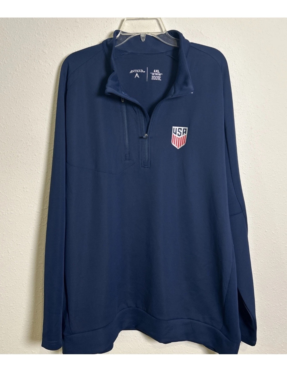 Antigua Team USA Soccer Quarter-Zip Pullover Navy Blue Pullover Men’s 4XL